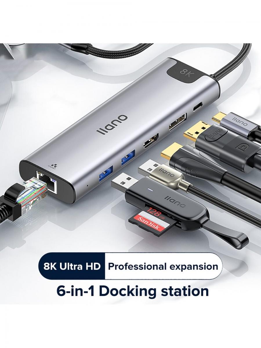 6 in 1 USB C Hub Typ C zu HDMI 8K Multiport Adapter Gigabit Ethernet