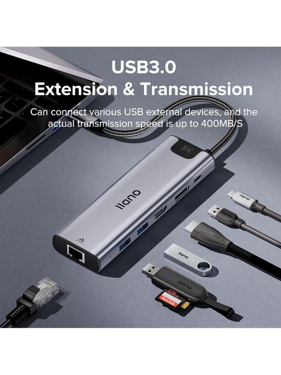 6 in 1 USB C Hub Typ C zu HDMI 8K Multiport Adapter Gigabit Ethernet