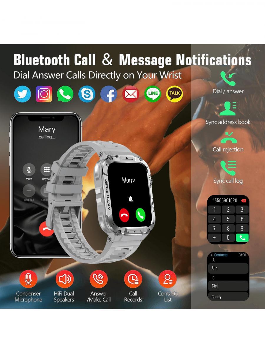 96 Smart Watch Men Bluetooth Call Waterproof Fitness Tracker Voice Assistant