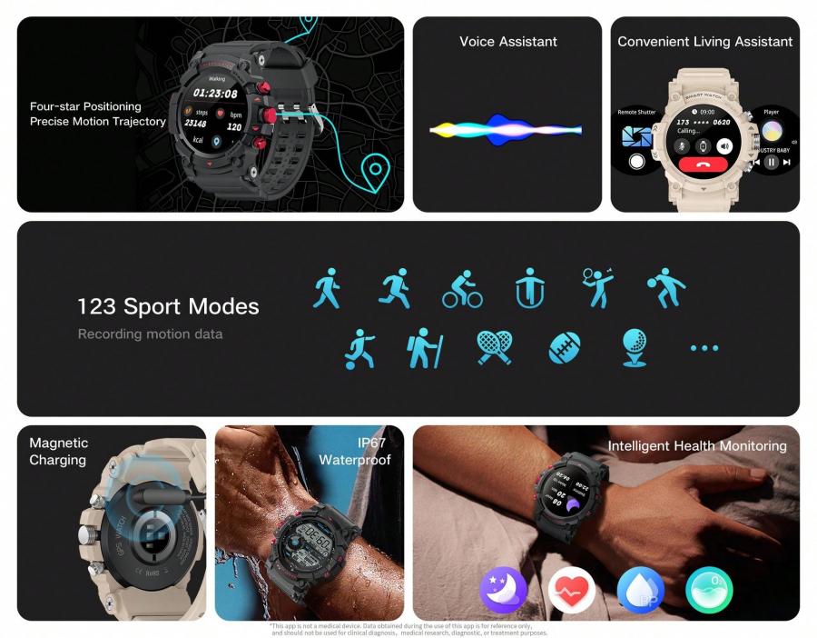 LIGE Smart Watch GPS Health Tracker Voice Assistant IP67 Waterproof