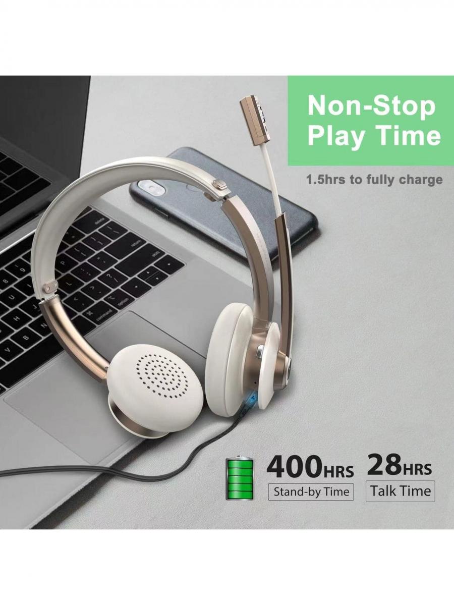 Vonztek Bluetooth Headset with Noise Cancelling Microphone 26hrs Talktime
