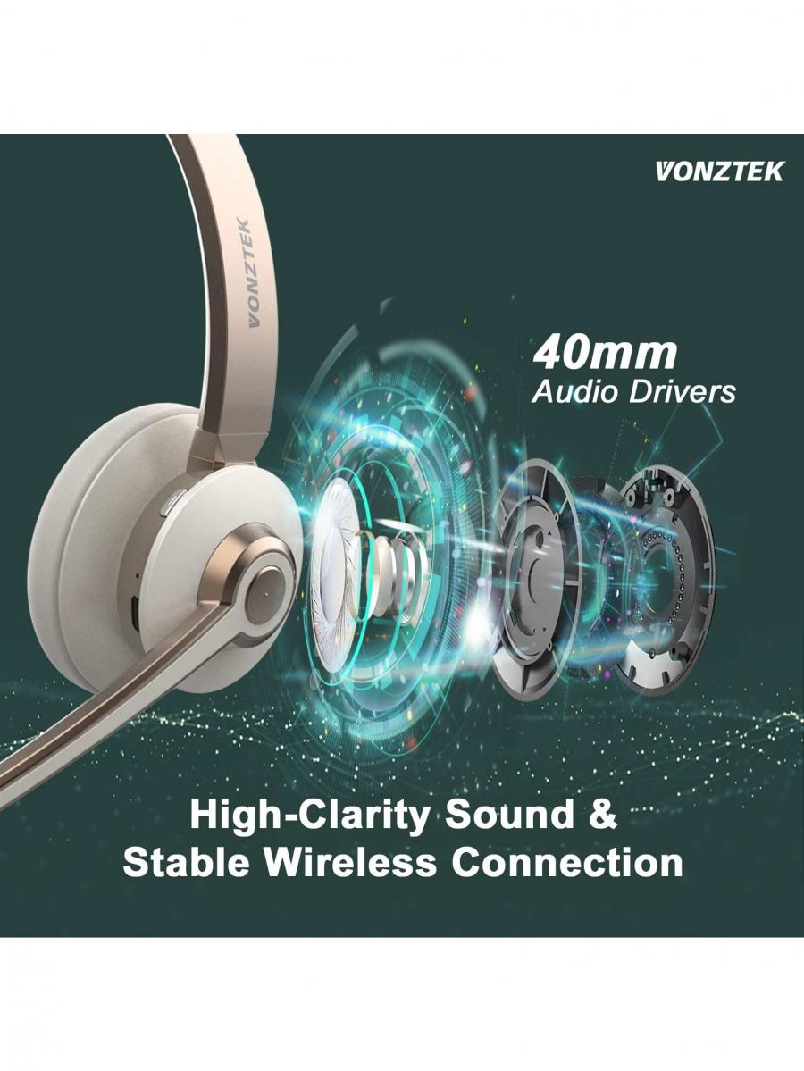 Vonztek Bluetooth Headset with Noise Cancelling Microphone 26hrs Talktime