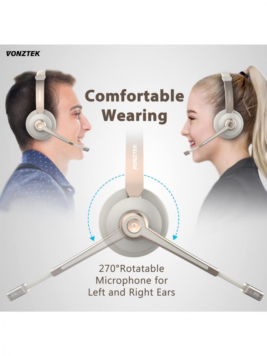 Vonztek Bluetooth Headset with Noise Cancelling Microphone 26hrs Talktime