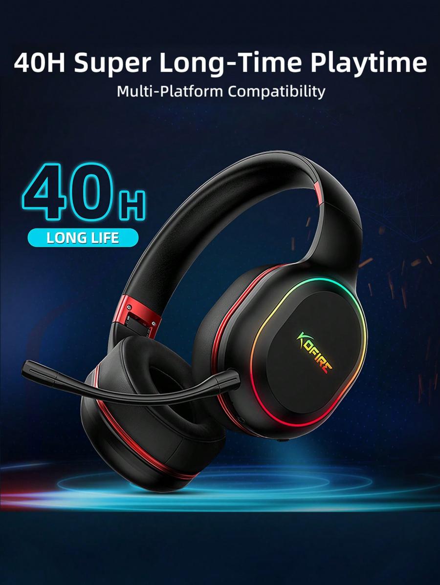 KOFIRE Wireless Gaming Headset with Noise Cancelling Mic LED Light