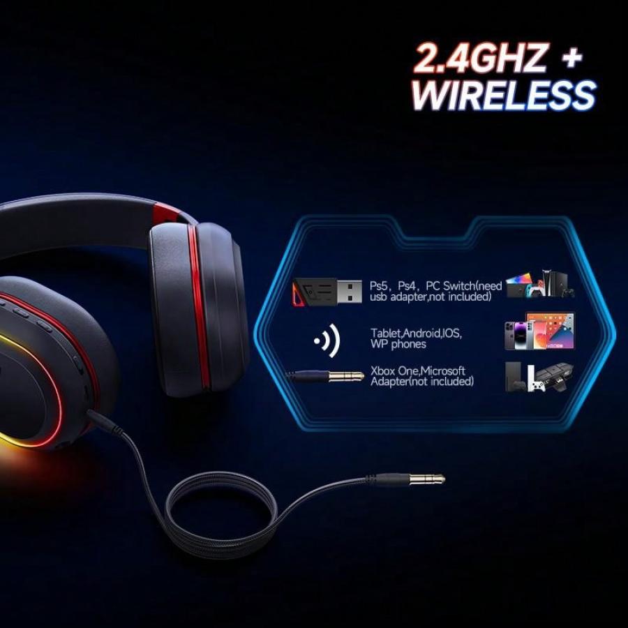 KOFIRE Wireless Gaming Headset with Noise Cancelling Mic LED Light
