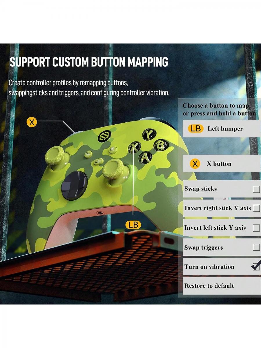 Gelbes Camouflage-Gamepad mit Vibration, kabelgebundener und kabelloser Audiounterstützung