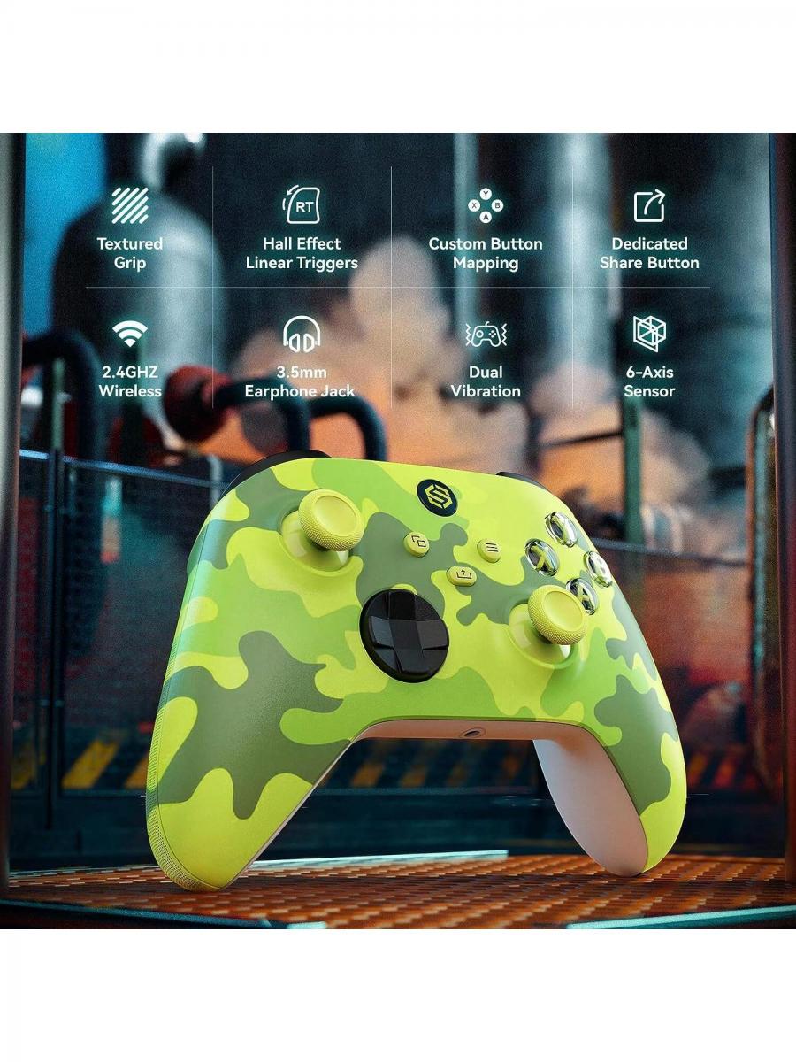 Gelbes Camouflage-Gamepad mit Vibration, kabelgebundener und kabelloser Audiounterstützung