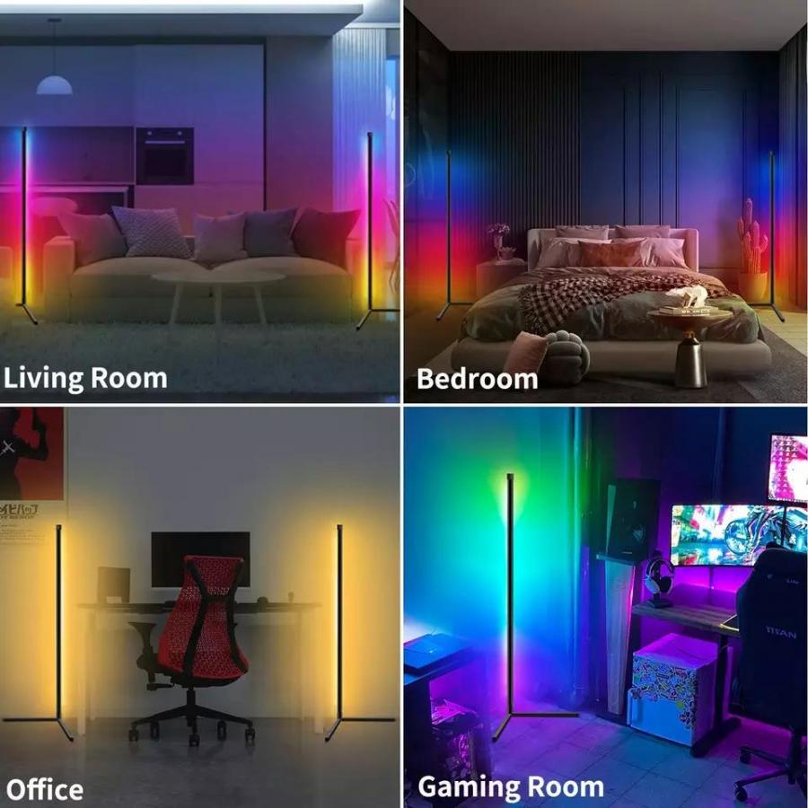 Smart RGB LED Corner Floor Lamp with Remote App Control Music Sync