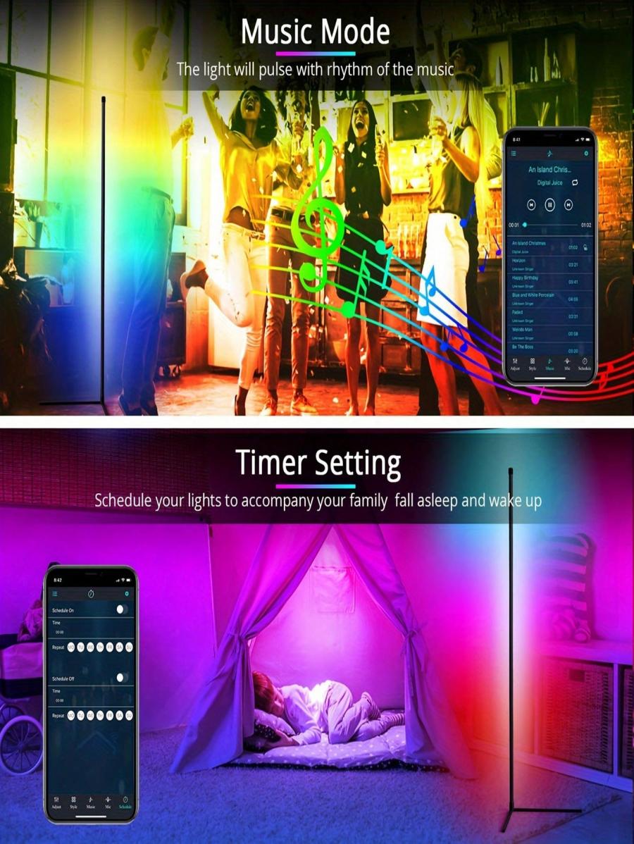 Smart RGB LED Corner Floor Lamp with Remote App Control Music Sync