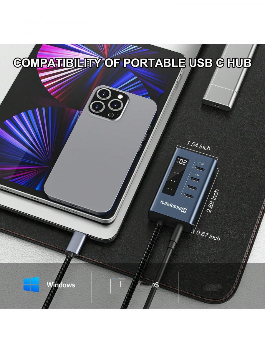 4 в 1 USB C Hub адаптер 10 Гбит/с передача данных быстрая зарядка