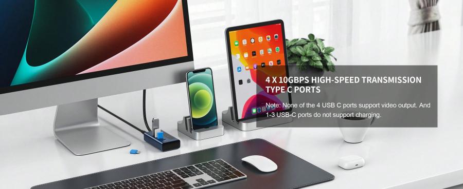 4 в 1 USB C Hub адаптер 10 Гбит/с передача данных быстрая зарядка