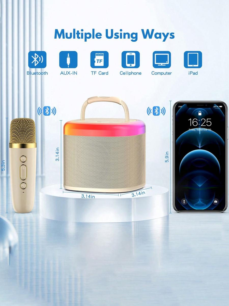 JYX Mini Bluetooth Karaoke Machine with Wireless Microphone and Lights