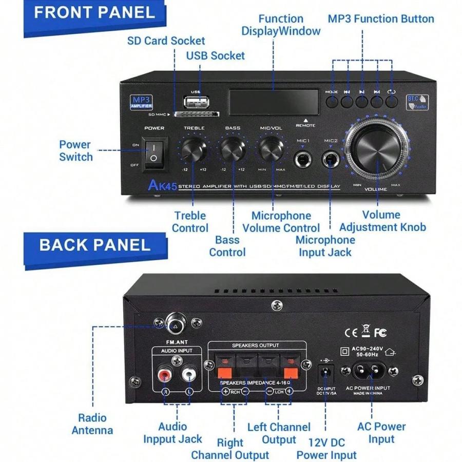 AK45 HiFi Digital Bluetooth Audio Amplifier 350W Stereo AMP