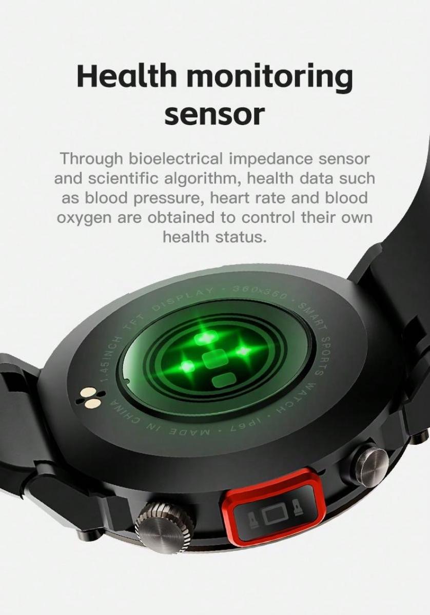 Smart Watch 1 with 45 Inch Screen IP67 Fitness Tracker Music Remote
