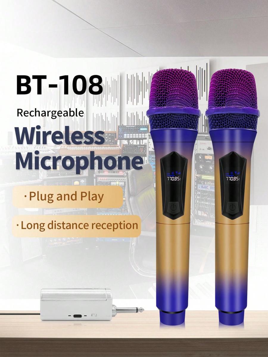 108 Pro Electroplated Gradient Home Karaoke UHF Microphone Set