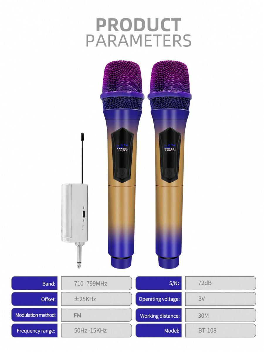 108 Pro Electroplated Gradient Home Karaoke UHF Microphone Set