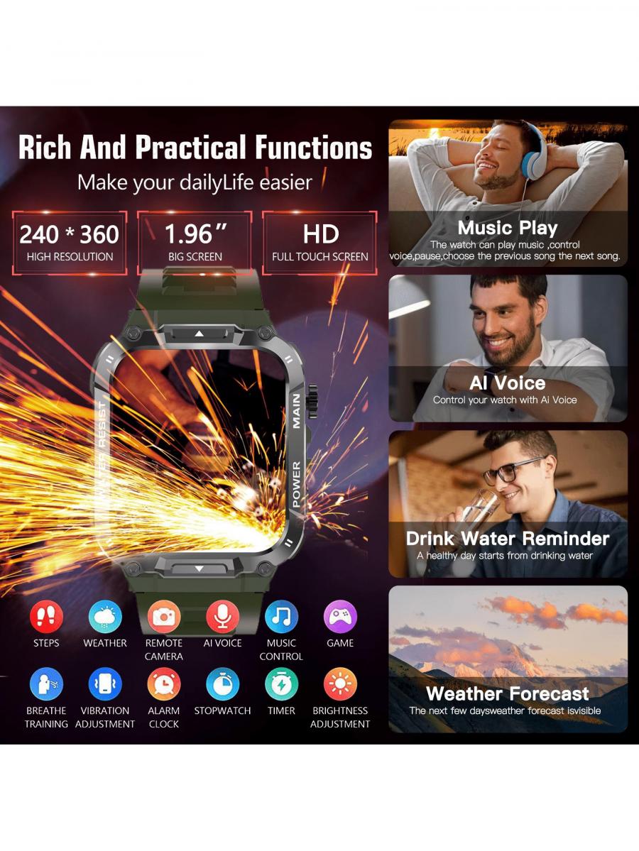 96 Smart Watch for Men Bluetooth Call Waterproof Fitness Tracker