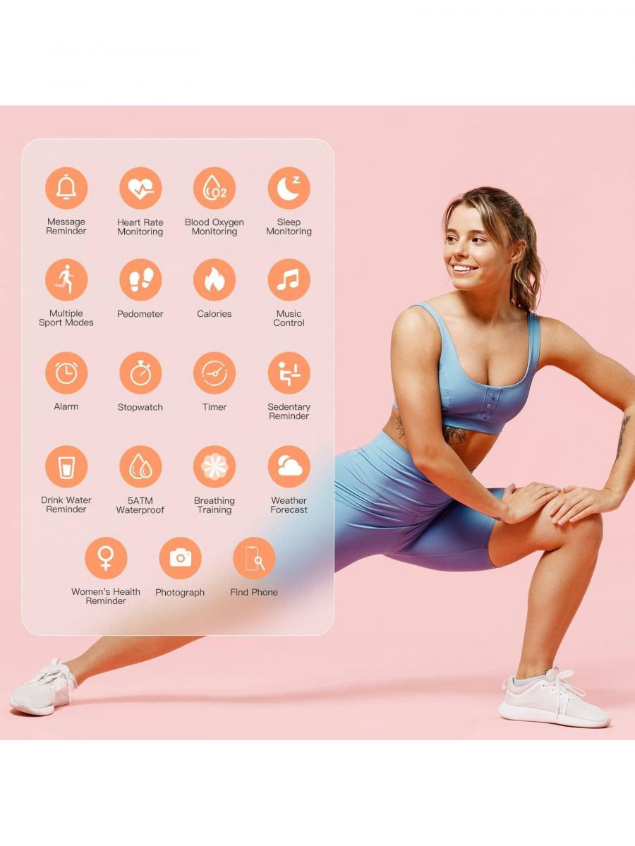 AGPTEK 5ATM Waterproof Smartwatch for Women Fitness Tracker LW11 Pro