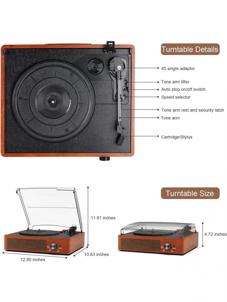 Bluetooth Vinyl Record Player with Stereo Speakers Portable Retro Turntable