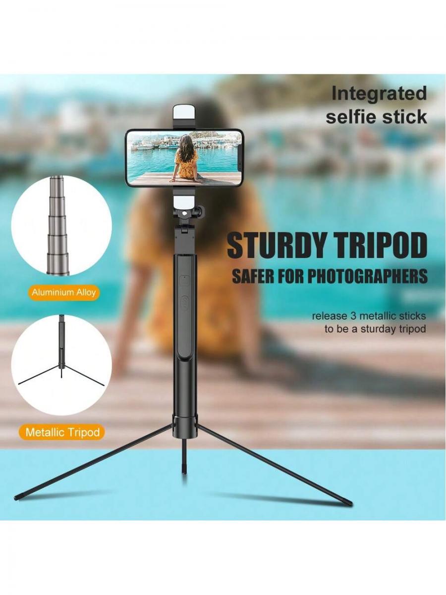 K30 Aluminum Alloy Tripod Selfie Stick with Bluetooth and Fill Light