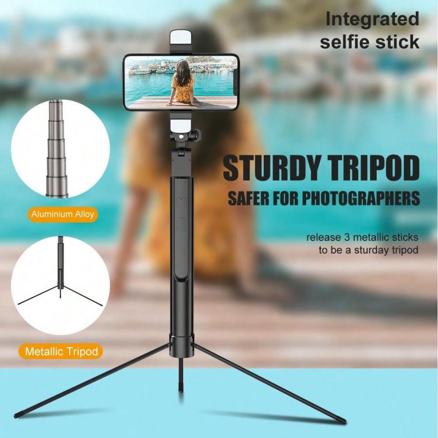 K30 Aluminum Alloy Tripod Selfie Stick with Bluetooth and Fill Light