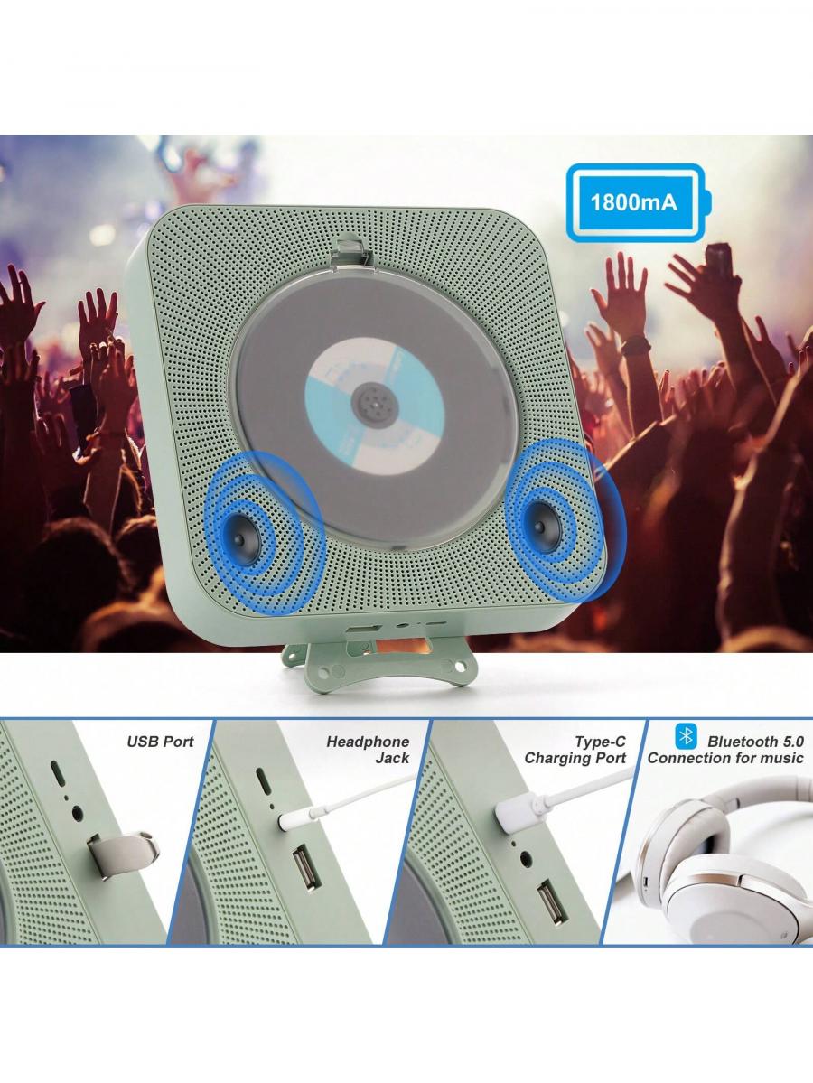Rechargeable Bluetooth CD Player with Speakers for Home Use