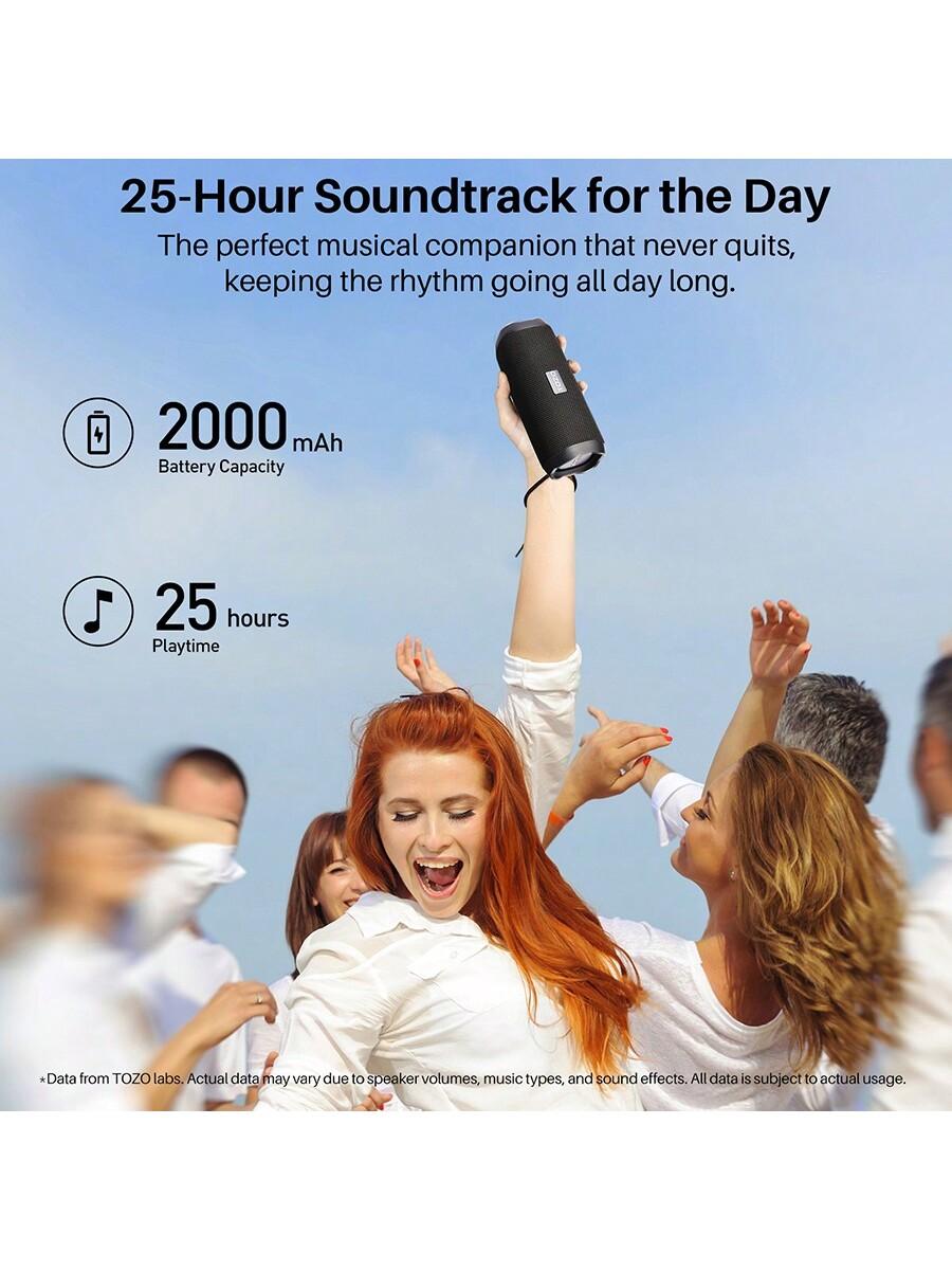 TOZO PA2 Waterproof Bluetooth Speaker 25H Playback Dual Drivers Black