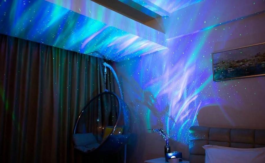 HBUDS Northern Lights Star Projector with Remote and White Noise Speaker