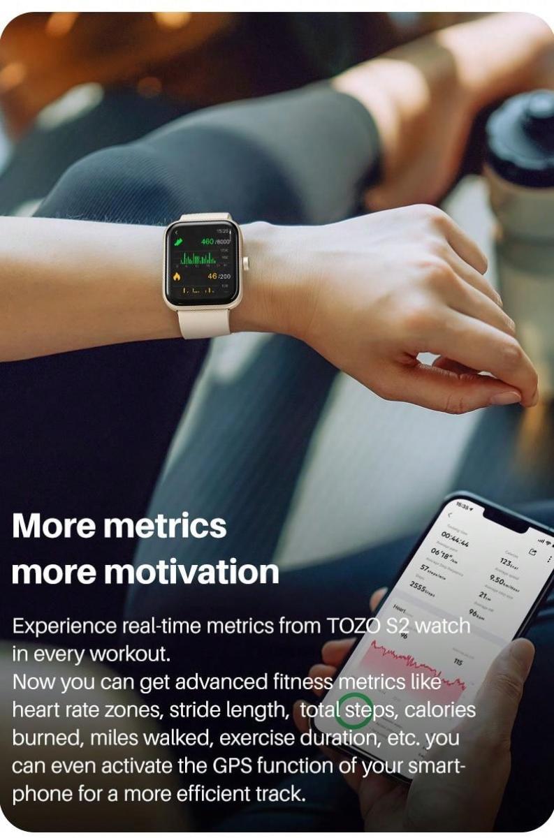 TOZO S2 Smart Watch Alexa Fitness Tracker Heart Rate Monitor Waterproof