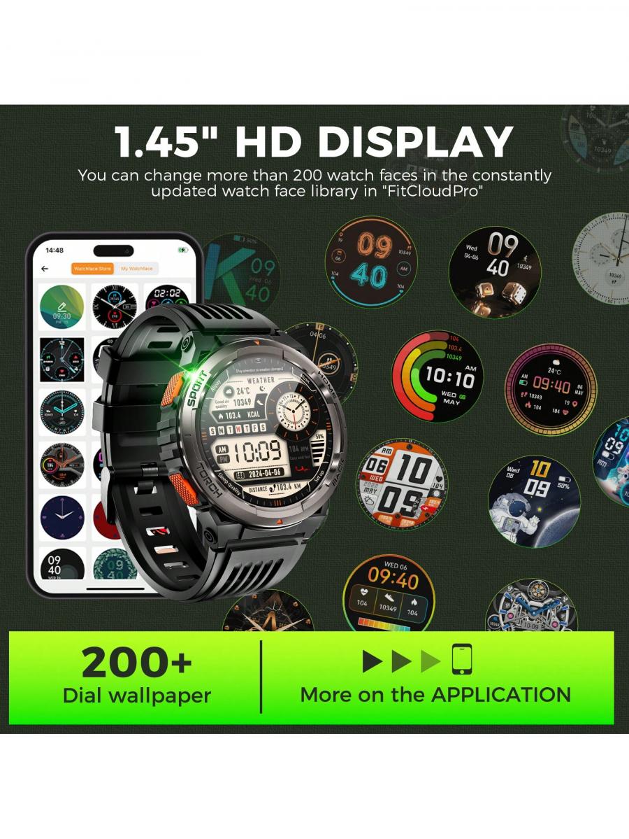 Rugged Smart Watch 3ATM Waterproof Fitness Tracker with Compas