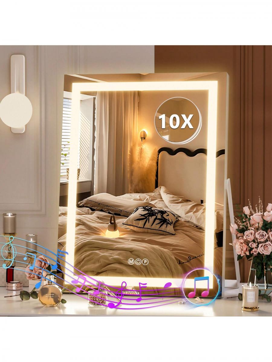 Hasipu Lighted Vanity Mirror with Bluetooth 360 Rotation White 11x14
