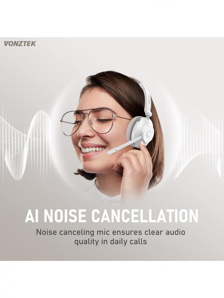 Bluetooth Wireless Headset with Noise Canceling Microphone 45H Talk Time