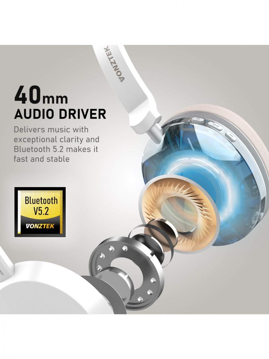 Bluetooth Wireless Headset with Noise Canceling Microphone 45H Talk Time