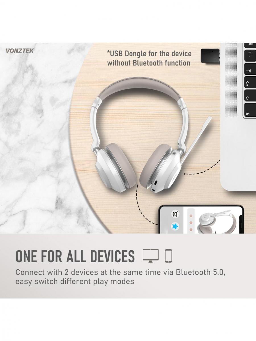 Bluetooth Wireless Headset with Noise Canceling Microphone 45H Talk Time