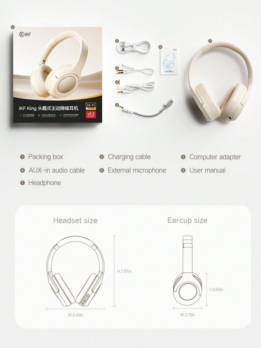 iKF King Fashion Wireless Noise Cancelling Headset with Microphone
