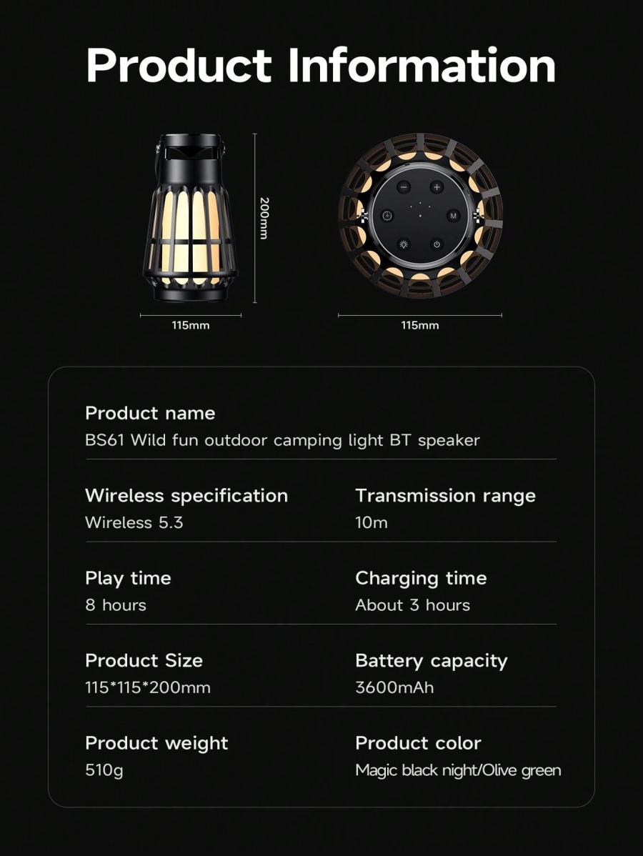 Portable Wireless Speaker and Camping Lamp with Long Battery Life