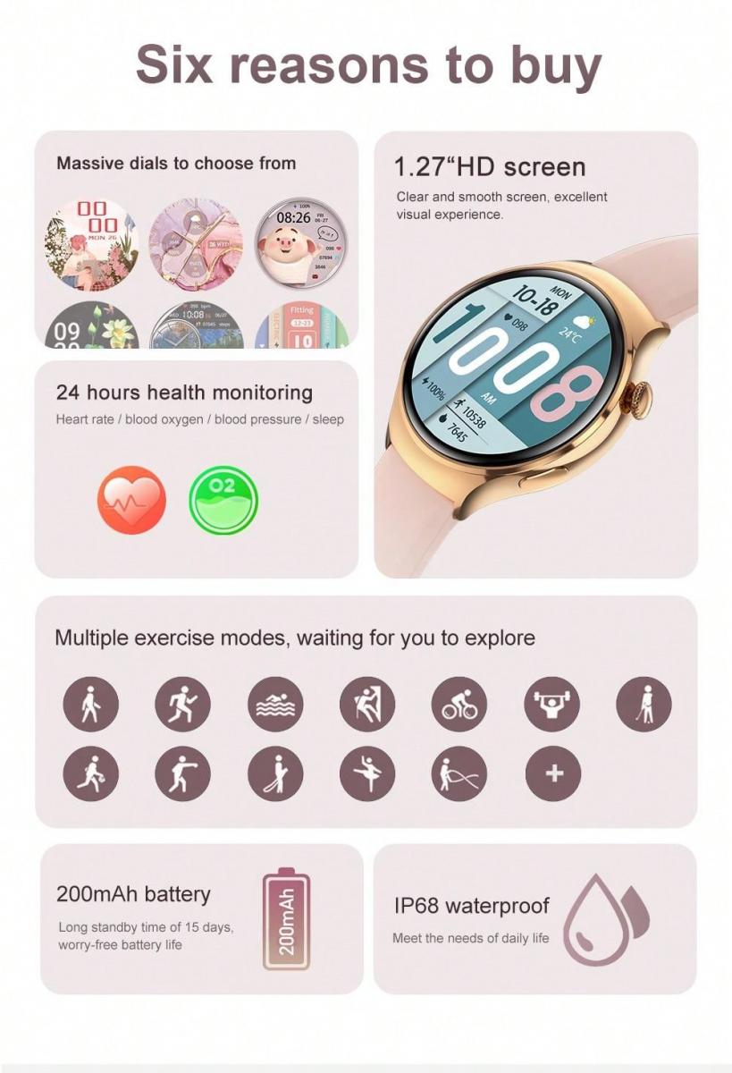 Fashionable Womens Smart Watch Activity Tracker Heart Rate Monitor Gold
