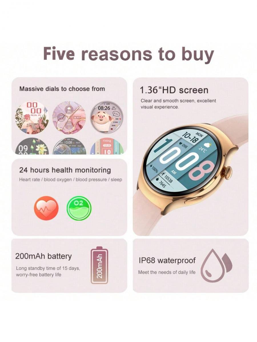 Fashionable Womens Smart Watch Activity Tracker Heart Rate Monitor Gold