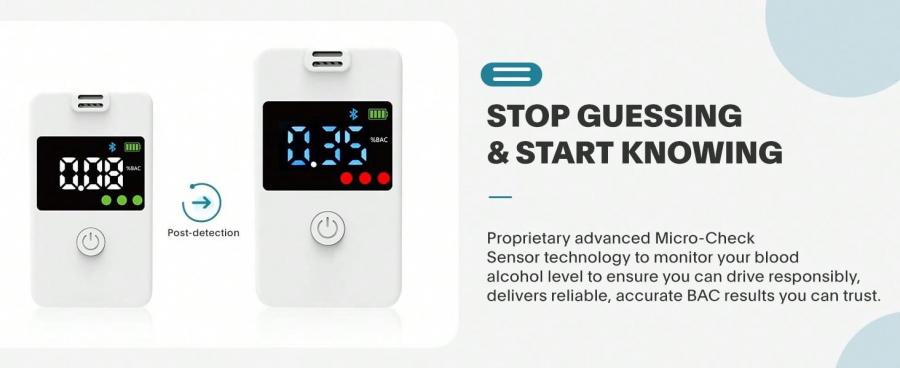 Professional Grade Bluetooth Breathalyzer with Digital LCD Display