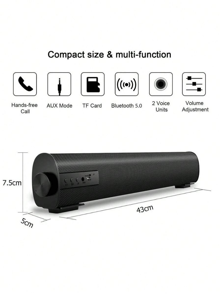 Black 10W Portable Wireless Soundbar Speaker with Remote Control
