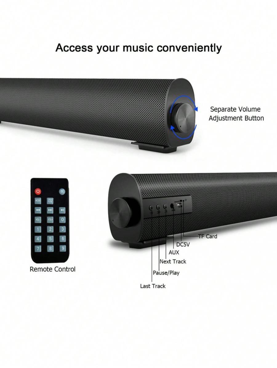 Black 10W Portable Wireless Soundbar Speaker with Remote Control