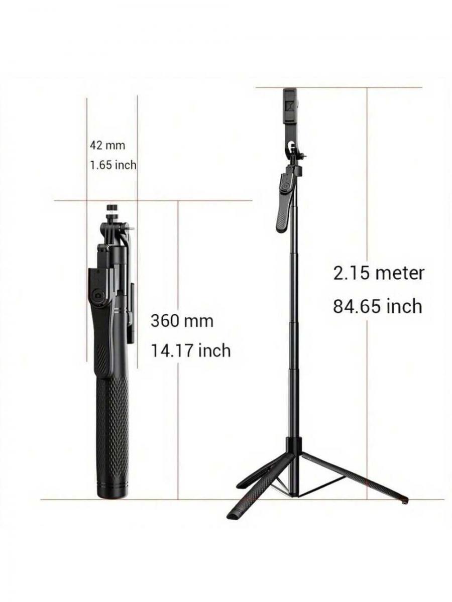 Potable 84 Selfie Stick Tripod with Bluetooth Remote and Light