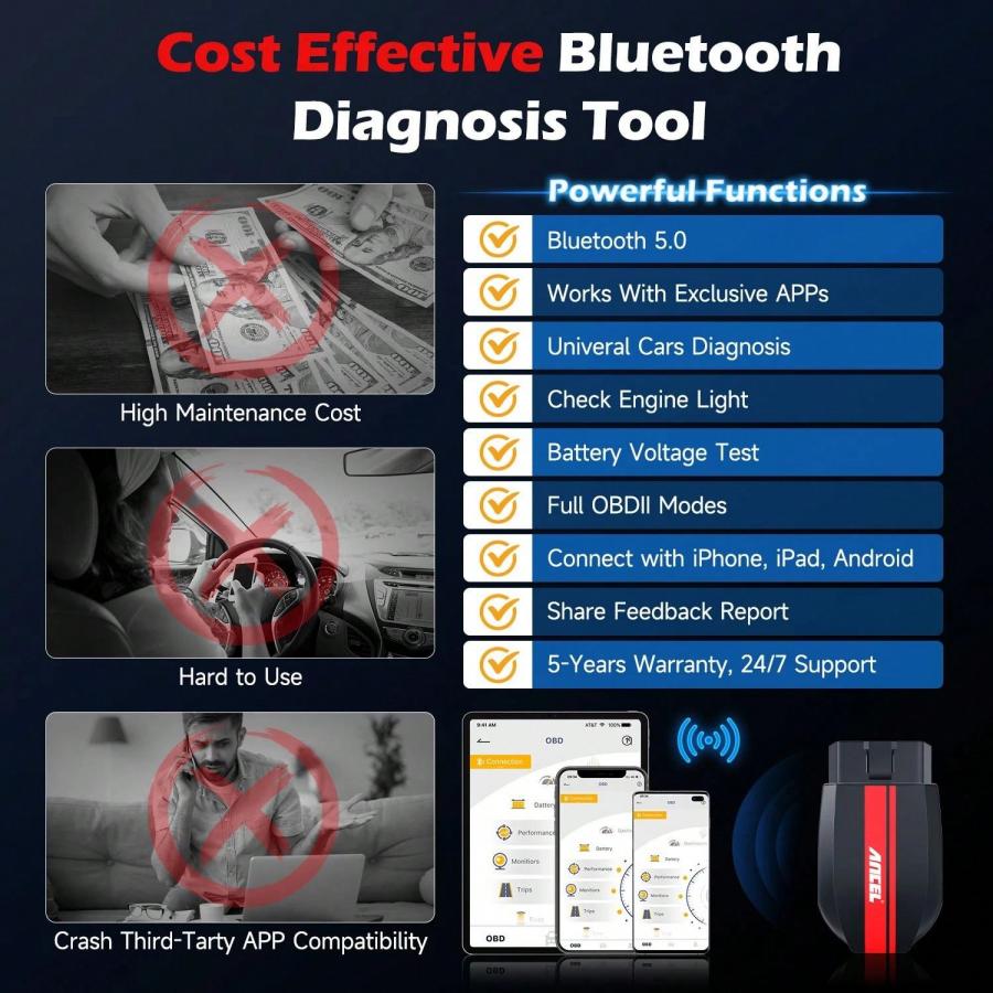 ANCEL BD200 Bluetooth OBD2 Scanner Car Diagnostic Tool for Android iOS
