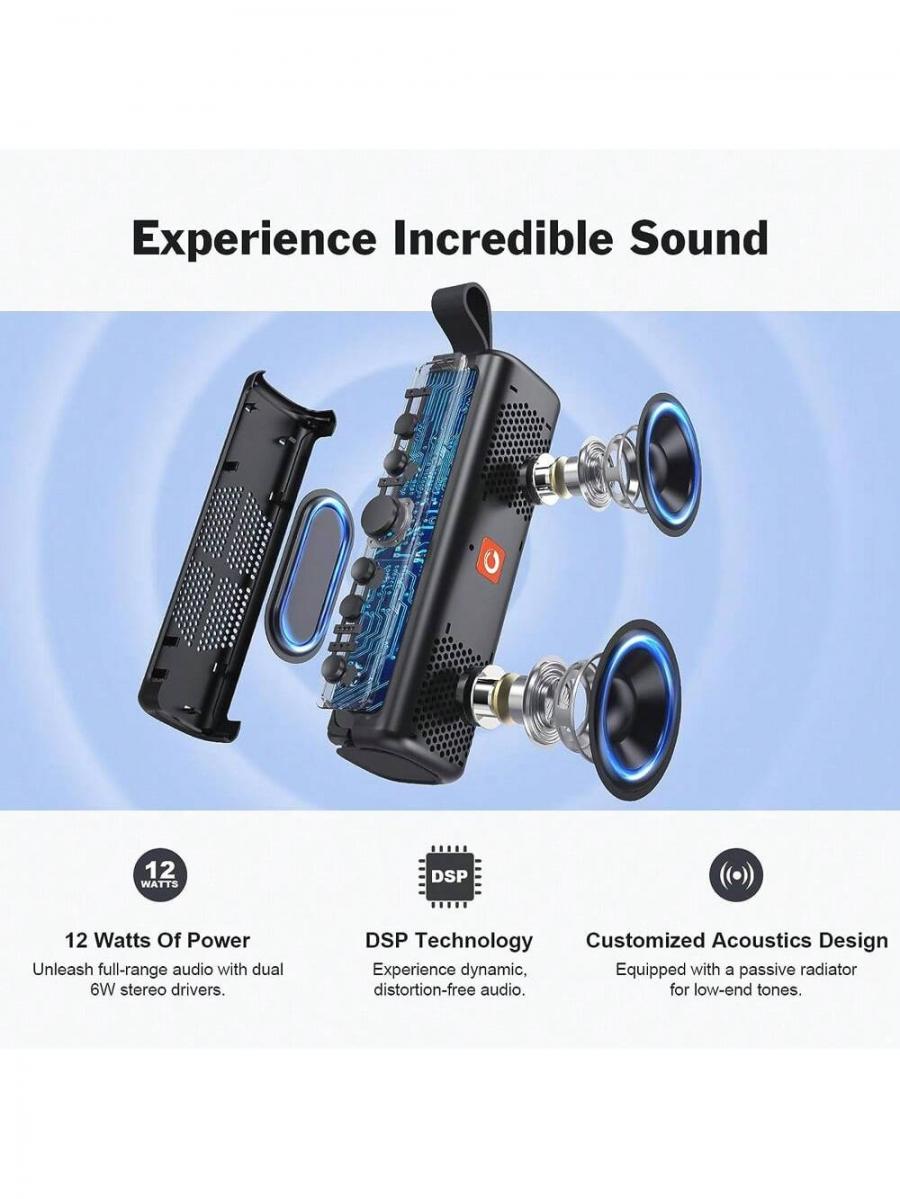 DOSS E Go II Portable Bluetooth Speaker Waterproof Loud Bass 12W