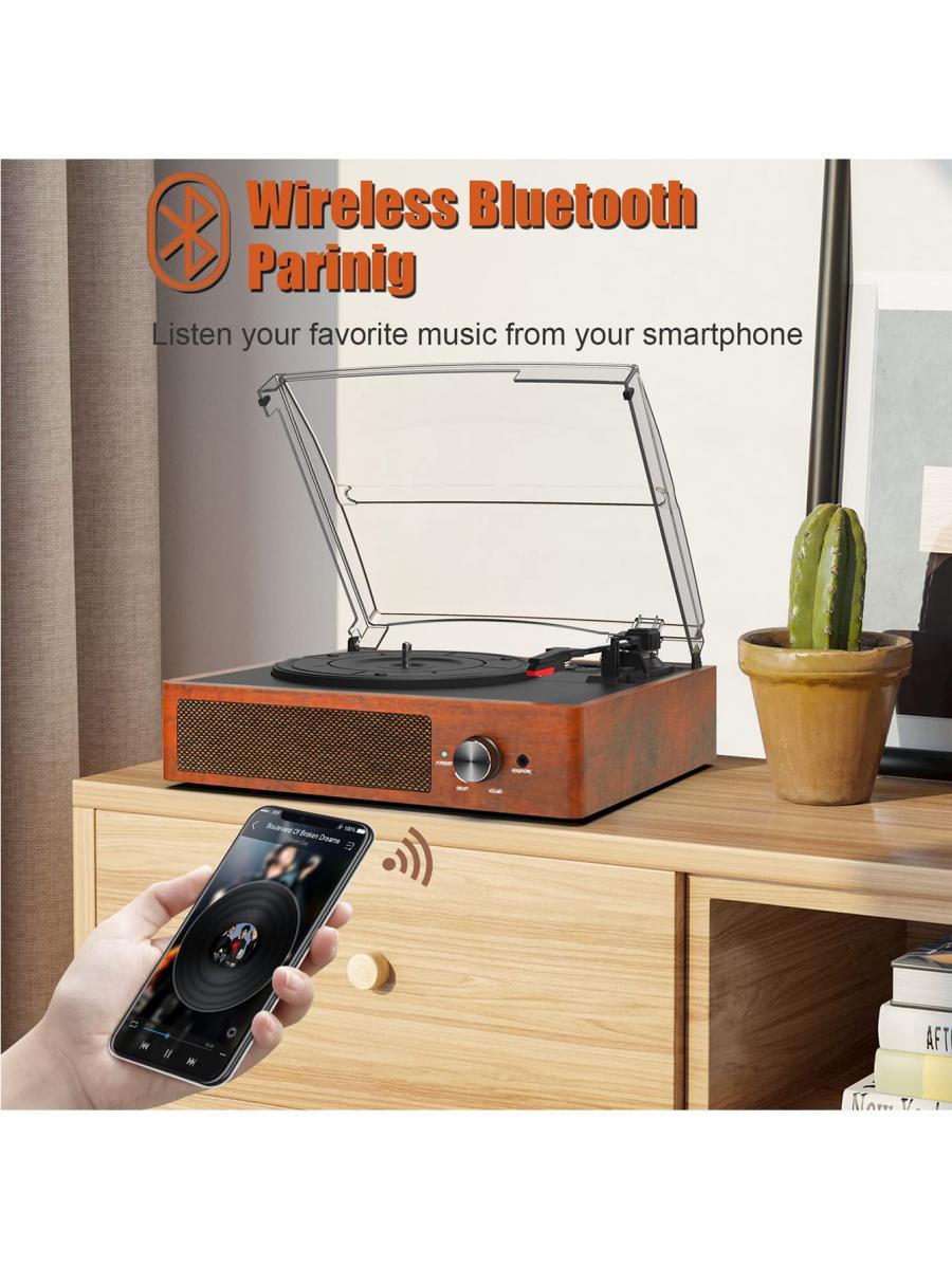 Bluetooth Vinyl Record Player with Stereo Speakers Portable Retro Turntable