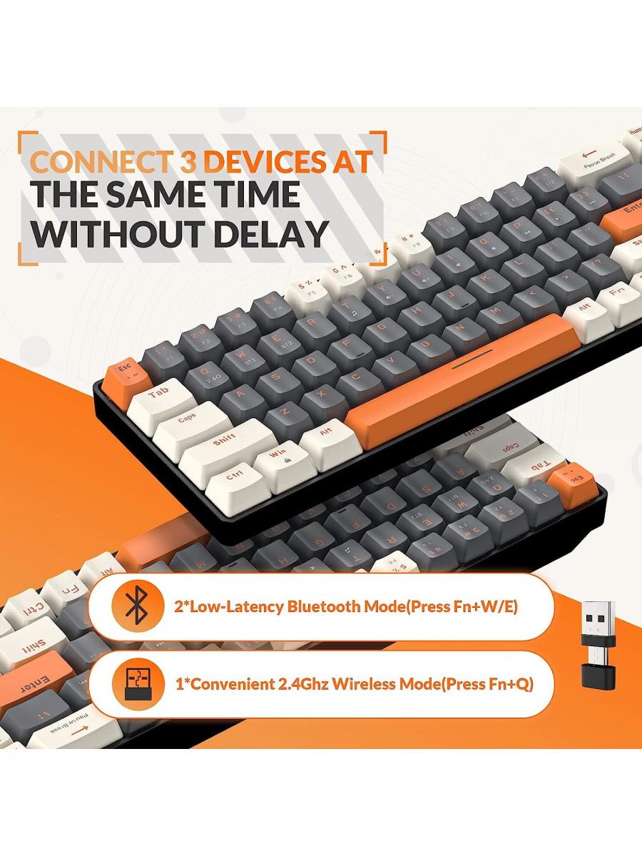 Bluetooth Wireless Mechanical Keyboard Compact 68 Key Hot Swappable