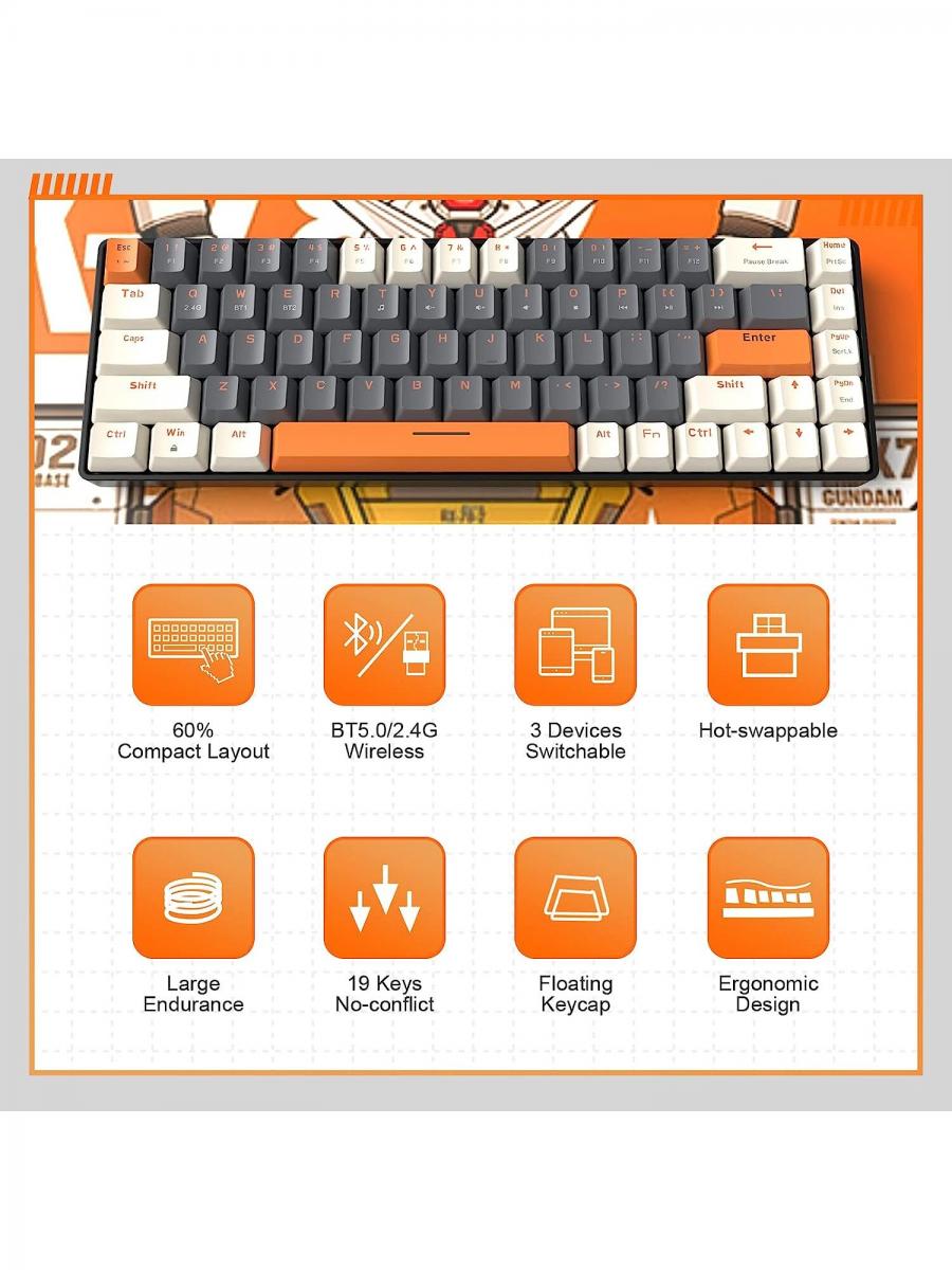 Bluetooth Wireless Mechanical Keyboard Compact 68 Key Hot Swappable