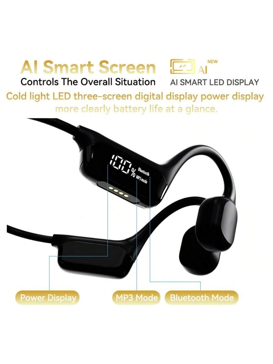 True Bone Conduction Wireless Headphones with MP3 Player and LED Display