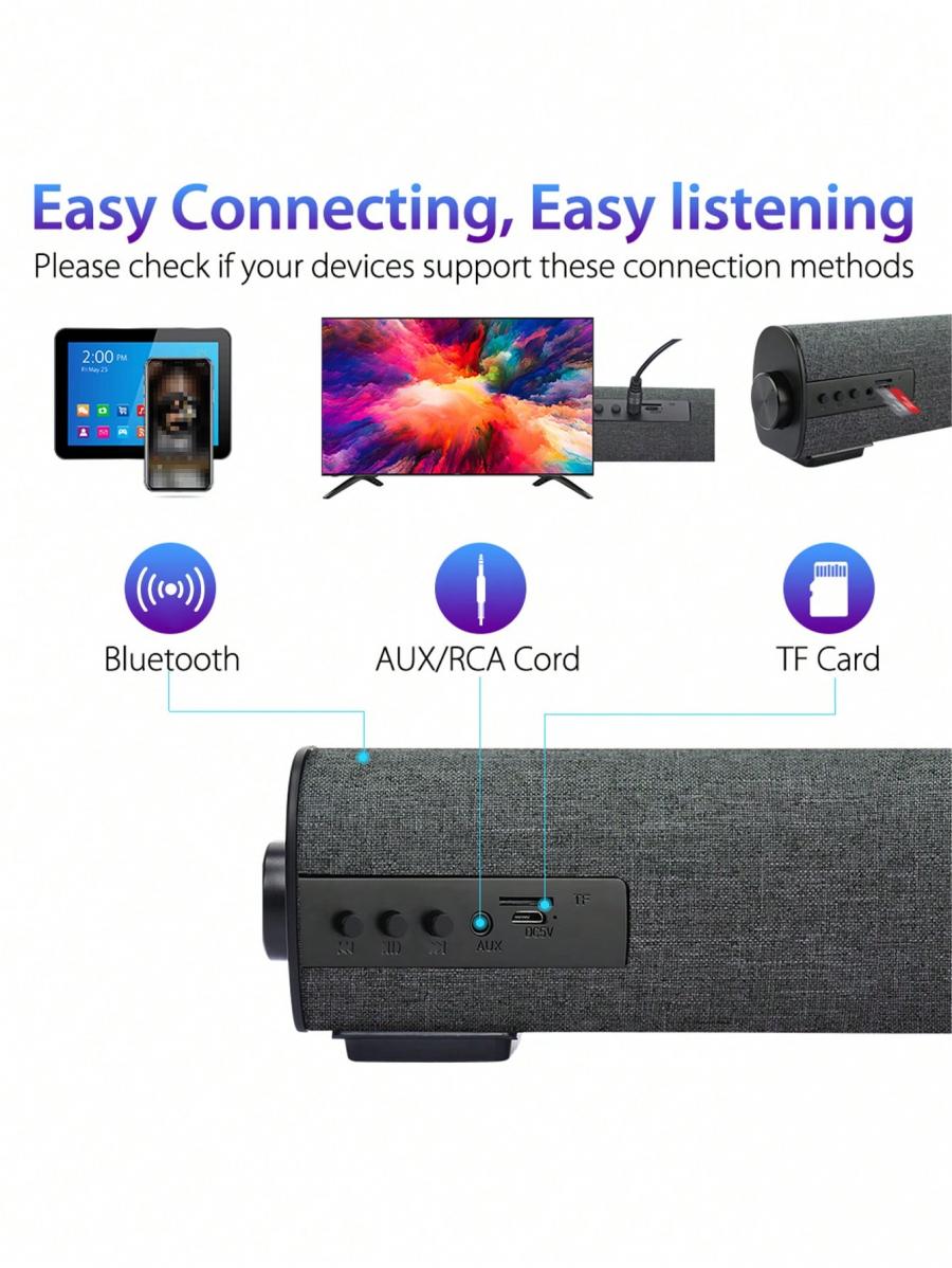 Gray 10W Portable Wireless Soundbar Speaker with Remote Control