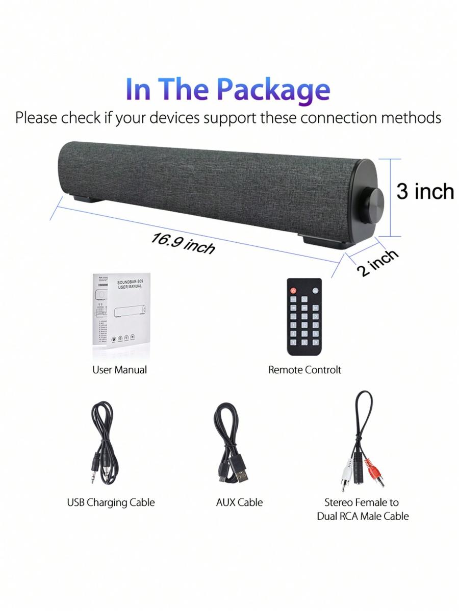 Gray 10W Portable Wireless Soundbar Speaker with Remote Control